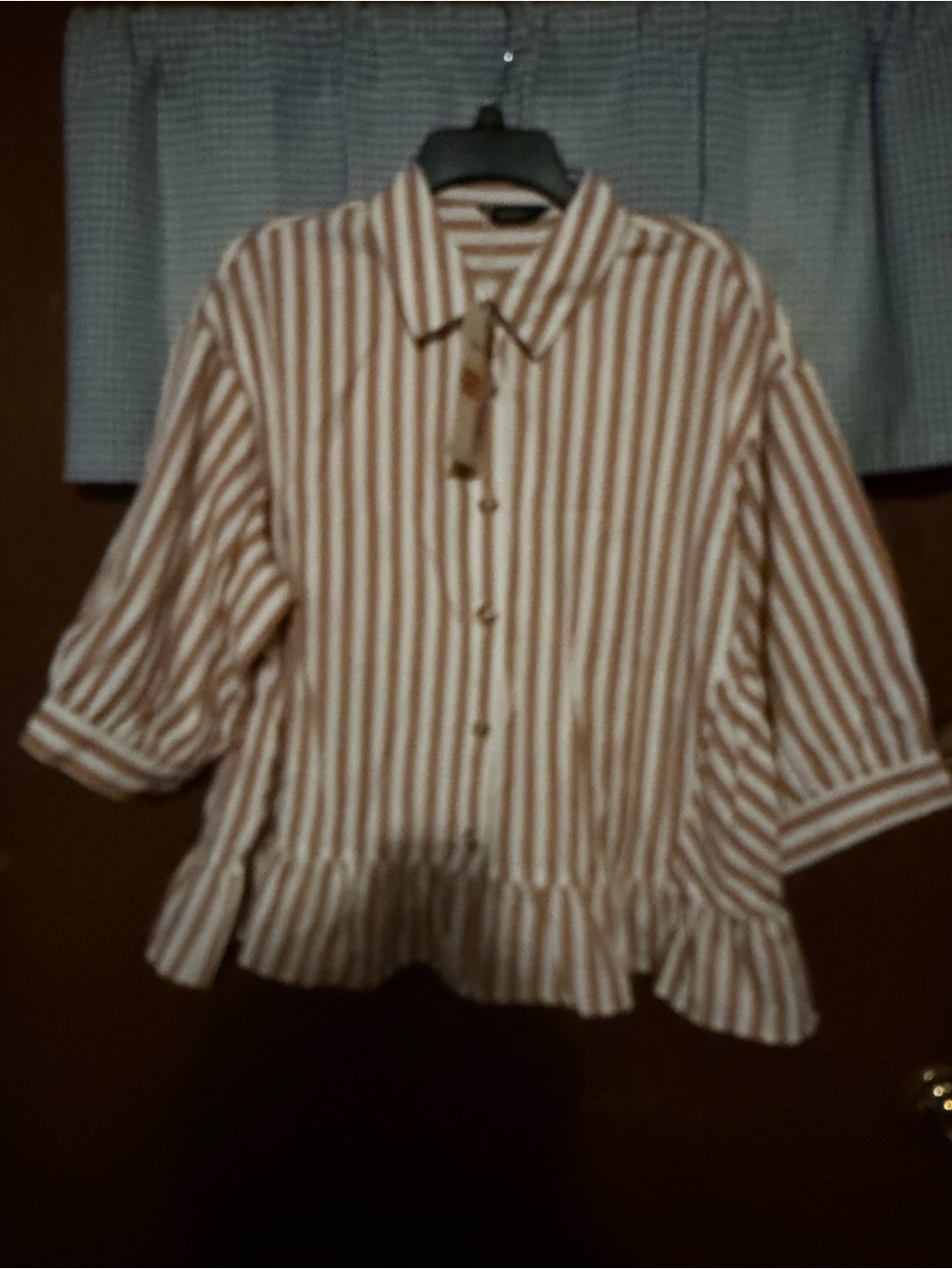 Striped Ruffle Hem Button-Up Shirt - Picture 5 of 7
